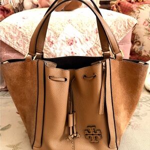 Tory Burch Tan Leather & Suede McGraw Dragonfly Purse